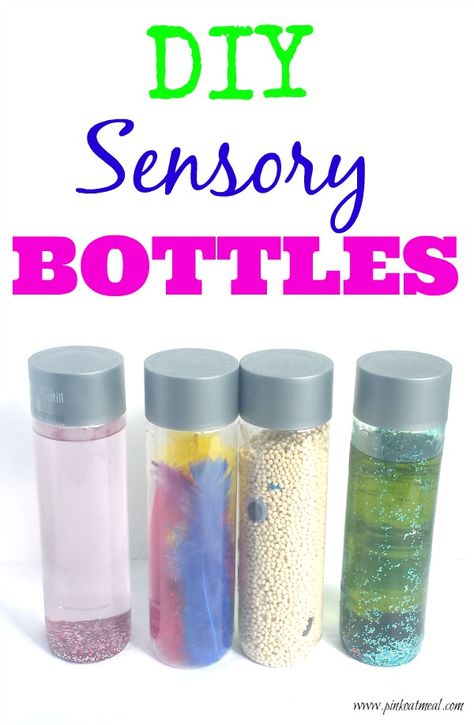 DIY Sensory Bottles Diy Sensory Bottles, Therapist Friend, Peace Corner, Pink Oatmeal, Voss Water, Diy Sensory, Bottles Diy, Discovery Bottles, Sensory Bags