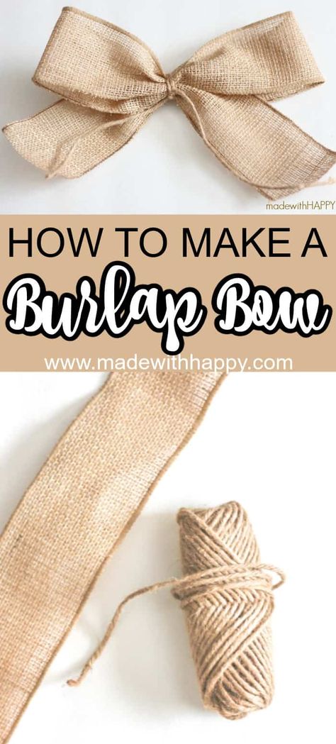 How to make a burlap bow. How to tie a bow with burlap. Simple burlap ribbon to create a burlap bow How To Tie Small Bows, Burlap Bow Tutorial, Burlap Ribbon Bow, Easiest Burlap, Photo Crafts, Homemade Bows, Burlap Projects, Quick And Easy Crafts, Christmas Tree Bows