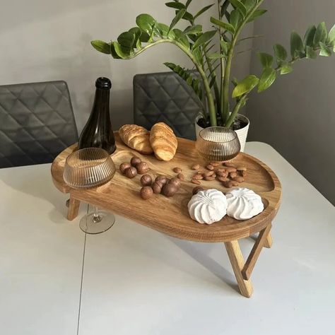 Handcrafted Oak Wine Table XL for 2 Glasses: Custom Engraved Portable Wine Tray for Picnics, Outdoor Dining, and Home Entertaining, Wine �от TreTip на Etsy Wine Tray, Wine Table, Bed Tray, Wine Display, Console Sofa, Outdoor Picnic Tables, Serving Table, Folding Beds, Portable Table