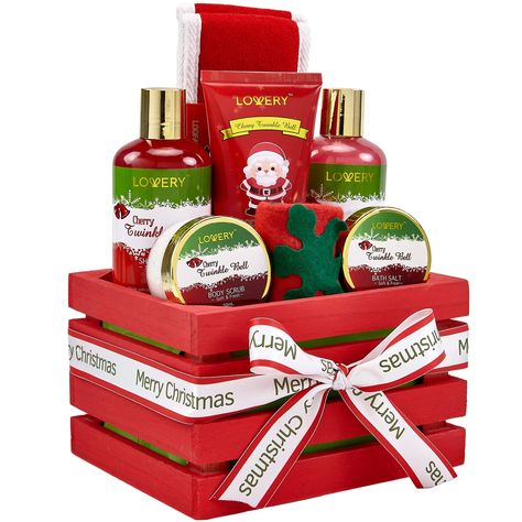 Bath and Body Christmas Gift Basket For Women and Men â€?20Cherry Twinkle Bell Home Spa Set, Includes Fragrant Body Lotions, Bath Salts, Stocking Stuffer, Loofah Scrubber and More,#Men, #Women, #Cherry, #Bell Bath And Body Christmas, Home Spa Set, Xmas Gift Baskets, Gift Baskets For Women, Holiday Gift Baskets, Bath Gift Set, Spa Set, Best Christmas Presents, Bath Gift