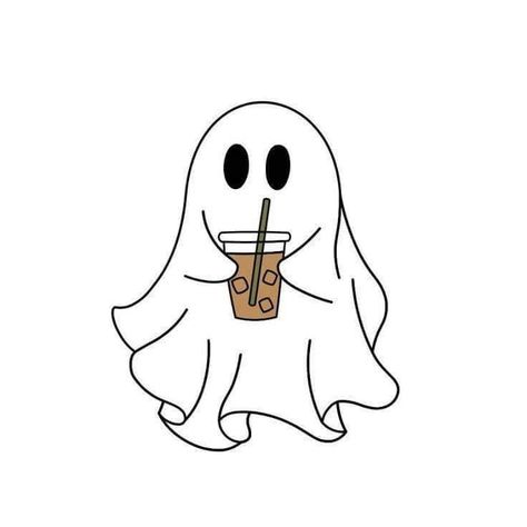 Ghost With Iced Coffee Tattoo, Ghost With Iced Coffee, Ghost Holding Coffee Tattoo, Cute Simple Ghost Drawing, Drawing Inspiration Digital, Ghost Drinking Coffee Tattoo, Ghost With Coffee Tattoo, Cute Ghost Sketch, Ghost Holding Coffee