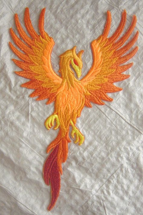 HUGE Phoenix in Flight Embroidered Iron on Applique - Patch - 11" tall x 7" Wide by TheCrochetTowel on Etsy Phoenix Embroidery Pattern, Phoenix Applique, Phoenix Embroidery, Embroidery Stitches Beginner, Diy Embroidery Patterns, Lake Charles, Machine Embroidery Projects, Iron On Applique, 자수 디자인