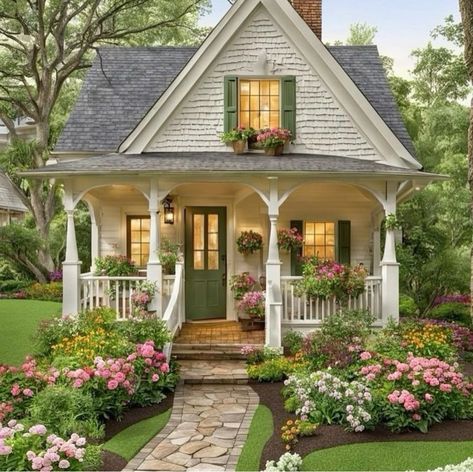 Cozy Homes Exterior, Small Cute House Exterior, Cute Houses Aesthetic, Cute Small House Exterior, Small Cute House, Small Cottage Exterior, Cute Cottage House, Cottage Outside, Retirement Cottage