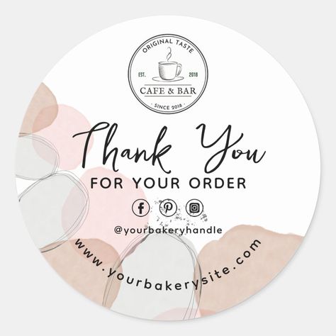 Pastel Watercolor Abstract Persoanlized Thank You Brand Stickers Logo Packaging Ideas, Thank You Sticker Design, Thank You Stickers Business, Business Sticker Ideas, Thank You Sticker, Logo Stickers Packaging, Logo Bakery Cake, Bamboo Photography, Pastry Branding