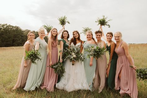 Our bridesmaids dress pallete included dusty rose, sage green, taupe, and dark green. It's exactly what I hoped it would be and more! Sage Pink Bridesmaid Dresses, Mauve And Green Bridesmaid Dress, Sage Green And Blush Wedding Bridesmaid Dress, Safe And Dusty Rose Wedding, Bridesmaids Dresses Sage Green And Blush, Pink And Sage Green Bridesmaid Dresses, Dusty Rose And Sage Green Bridesmaids, Dusty Rose And Sage Green Rustic Wedding, Sage Green And Mauve Bridesmaid Dresses