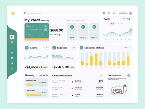 Finesu - Finance Dashboard by Momon for Hatypo Studio on Dribbble Ui Design Tutorial, Dashboard Design Template, Mobile Code, Business Dashboard, Finance Dashboard, Kpi Dashboard, Ui Design Dashboard, Web Dashboard, Data Dashboard