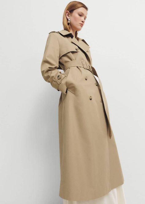 Double-breasted cotton trench coat -  Women | Mango USA Mode Over 50, Camel Outfit, Workwear Capsule, Trench Beige, Fall Workwear, Classic Trench Coat, Double Breasted Trench Coat, Fall Capsule Wardrobe, Belted Trench Coat