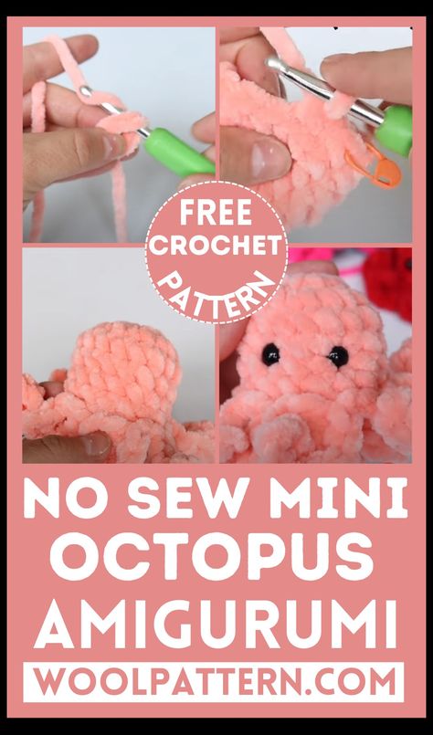 Crochet No Sew Mini Octopus Amigurumi Crochet Plushies Octopus, Octopus Amigurumi Free Pattern, No Sew Crochet Amigurumi, Crochet No Sew, Octopus Crochet Pattern Free, Octopus Amigurumi, Mini Octopus, Octopus Crafts, Octopus Crochet Pattern