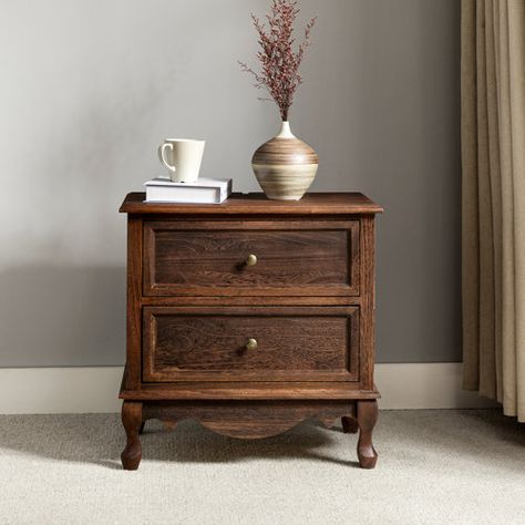 Laurel Foundry Modern Farmhouse Lundgren 24'' Tall 2 - Drawer Nightstand | Wayfair Aesthetic Decor Ideas To Try, Primary Bedroom Nightstands, Natural Wood Nightstand Bedroom, French Country Nightstands, Antique Farmhouse Bedroom, French Countryside Bedroom, Wooden Nightstands, Antique Bedside Table, Antique Nightstand