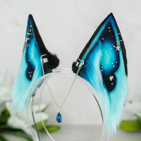 Wolf Ears And Tail, Therian Gear, Fox Ears And Tail, Cosplay Wings, Beaded Jewelry Pattern, Wolf Ears, Diy Kostüm, Blue Galaxy, Fox Ears