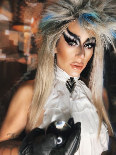 Goblin King Costume from The Labyrinth, Jareth makeup on female Labyrinth Costume Ideas, Labyrinth Costume Diy, Goblin King Makeup, Jareth Makeup, Jareth The Goblin King Makeup, Goblin King Labyrinth Costume, Jareth Labyrinth Costume, Jareth The Goblin King Costume, Labyrinth Makeup