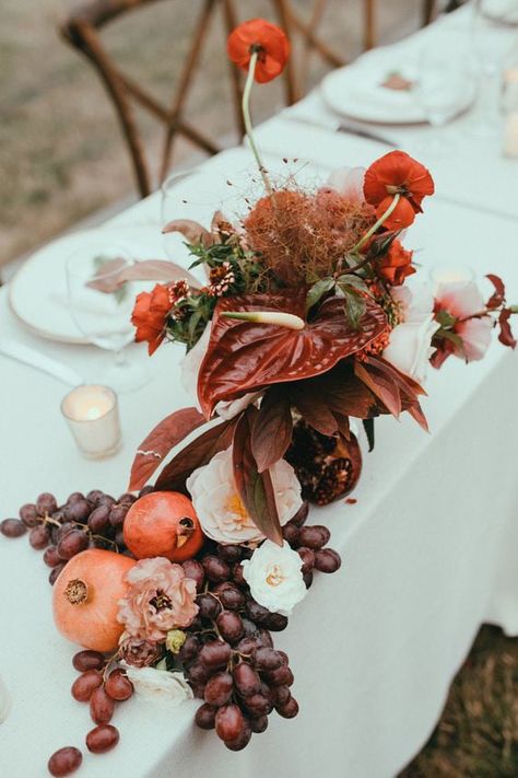 Fruit In Floral Arrangements, Fruit And Flower Arrangements Ideas, Fall Fruit Centerpieces Wedding, Fall Fruit Tablescape, Fruit And Floral Arrangements, Flower And Fruit Arrangements, Fruit Centerpiece Ideas, Fruit And Flower Arrangements, Tablescape With Fruit