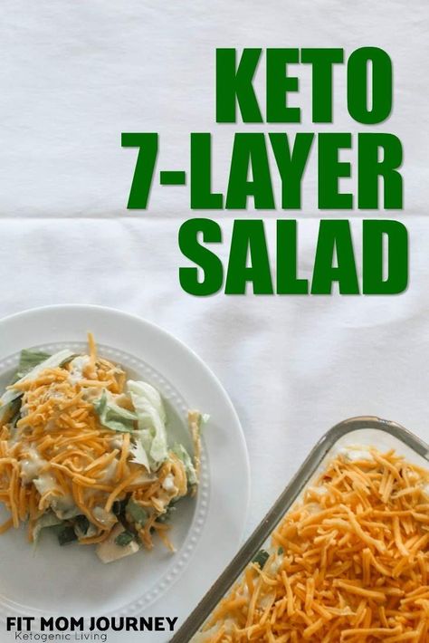 A Keto 7 Layer Salad you can assemble in minutes and leave in the refrigerator overnight before serving! Perfect for crowds, family get togethers, and holidays! Keto 7 Layer Salad, Bagel Dogs, Keto Bagel, Keto Cream Cheese Pancakes, 7 Layer Salad, Layer Salad, Seven Layer Salad, Keto Salads, Keto Sides