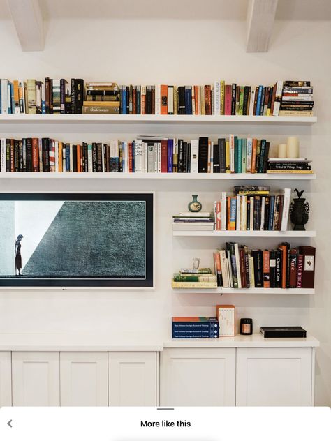 [SponsoredPost] 24 Must Have Floating Bookshelves Bedroom Ideas Guides You Need To See Now #floatingbookshelvesbedroomideas Bookshelves Flanking Tv, Bookshelf Feature Wall, Family Room Floating Shelves, Bookshelf Around Tv, Bookshelf Bedroom Ideas, Floating Bookshelves Bedroom, Floating Library, Floating Bookshelf Wall, Basement Redesign