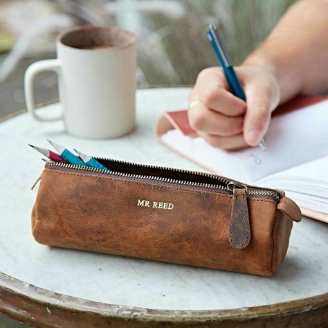 Our unique buffalo leather pencil cases are perfect for any stationery fan to store their favourite essentials, the ideal way to thank your favourite teacher. Large enough to hold all of your essentials and durable enough to make sure they stay protected, it is an all-around perfect personalised pencil case. The durable buffalo leather will only ever get better with age as every scratch, mark and blemish eventually blends into the natural tone of the case to produce something that will not only Personalised Pencil Case, Photo Album Journal, Favourite Teacher, Teacher Gift Ideas, Personalized Pencil Case, Leather Pencil Case, Assistant Gifts, Presents For Teachers, Teaching Assistant