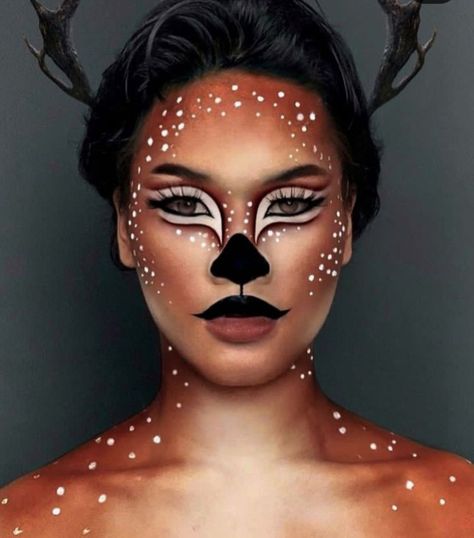 Deer Face Type, Photography Makeup Ideas, Dear Makeup, Deer Halloween Makeup, Deer Makeup Tutorial, Deer Face, Fairy Costume Diy, Deer Makeup, Christmas Makeup Look