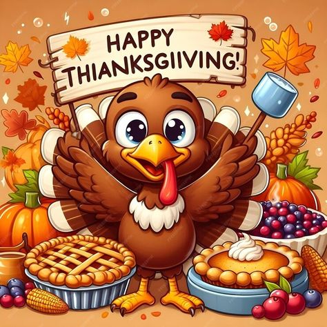 Premium Photo | A cartoon of a turkey with a banner that says happy thanksgiving Free Thanksgiving Images, Happy Turkey Day Images, Happy Thanksgiving Images Gifs, Happy Thanksgiving Printables Free, Happy Thanksgiving Images Cute Gif, Animated Thanksgiving Images, Happy Thanksgiving To My Love, Thanksgiving Cartoon Aesthetic, Thanksgiving Images Clip Art Free