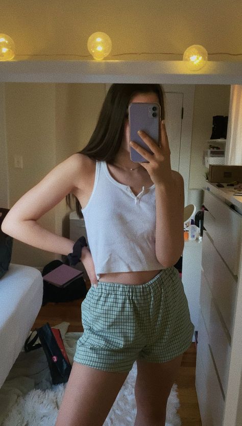 cute aesthetic comfy summer outfit (all items are from brandy melville) Pajamas Shorts Outfit, Cute Pj Outfits, Brandy Outfit, Cozy Summer Outfits, Indie Outfits Summer, Pajamas Aesthetic, Comfy Summer Outfits, Nightgown Pattern, Lounge Outfit