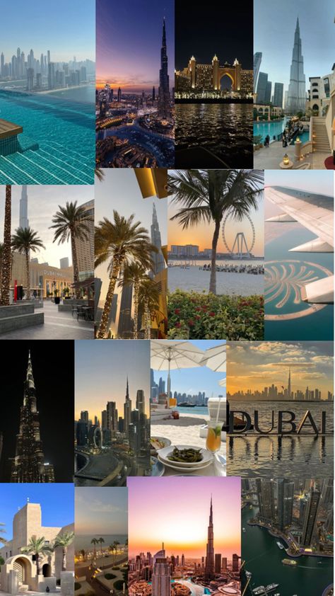 Dubai Travel Aesthetic, Dubai Collage, Summer In Dubai, Vision Board Examples, Dubai Vacation, Dubai Aesthetic, Trip To Europe, Dubai City, Beautiful Collage