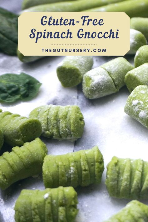 Gluten-Free Spinach Gnocchi — The Gut Nursery Gluten Free Spinach Pasta, Spinach Gnocchi Recipe, Gluten Free Gnocchi Recipes, Spinach Gnocchi, Ricotta Sauce, Gf Meals, Gluten Free Gnocchi, How To Cook Gnocchi, Recipes Savory