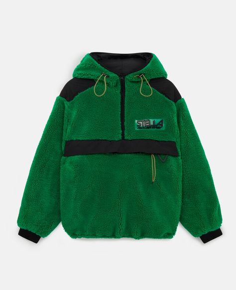 Marlee Teddy Mat Jacket-Green-large Half Zip Jacket, Retro Sports, Hoodie Green, Green Jacket, Bright Green, Casual Jacket, Black Cotton, Stella Mccartney, Hooded Jacket