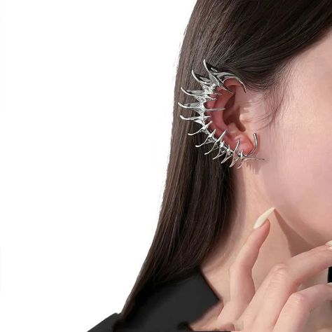 Skeleton Spike Cyberpunk Ear Clips Personality Unisex Gothic Punk Silver Color Couple Earrings Jewelry Accessories Gifts - AliExpress Futuristic Accessories, Futuristic Cyberpunk, Gadgets Gifts, Punk Design, Unisex Earrings, Cyberpunk Aesthetic, Punk Vintage, Silver Ear Cuff, Edgy Style