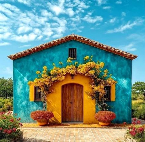 Bright Colored Homes Exterior, Colorful Village Houses, Colorful Mexican House, Colorful Mexican Houses Exterior, Aesthetic Noel, Mexico Colorful Houses, Colorful Buildings Aesthetic, Mexican House Exterior, Oaxaca House