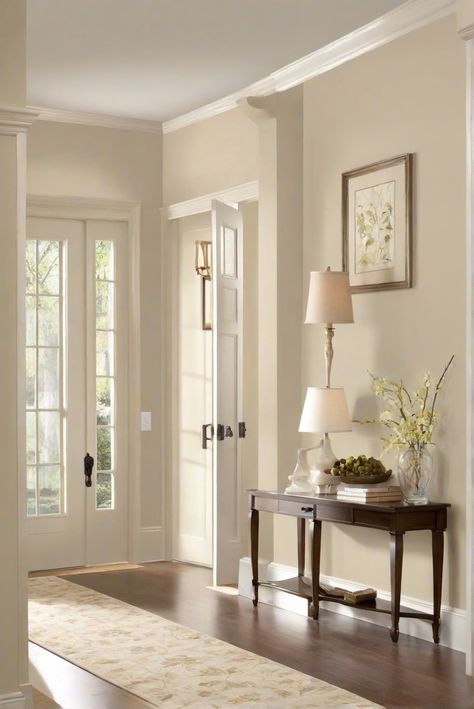 paint color consult, interior design consultation, interior design styles, home decor trends Pale Oak Walls Benjamin Moore, Modern Room Paint Wall Colors, Ivory Wall Paint Living Room, Wainscoting Color Ideas Living Room, Oatmeal Wall Color, Pale Almond Benjamin Moore, Pale Oak White Dove, Bm Pale Oak Living Room, Oak Bedroom Furniture Wall Color