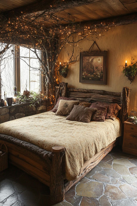 Transform your bedroom into a mystical haven with these 30+ witchy ideas. Blend magic and modern style with enchanting decor, from moon-themed accents to crystal displays. Create your own magical retreat! 🌟🔮 #WitchyBedroom #MagicalDecor #ModernWitch #HomeStyle Fantasy Book Themed Bedroom, Fantasy Style Home Decor, Romantic Witchy Bedroom, Shire Inspired Bedroom, Game Of Thrones Bedroom Aesthetic, Cottage Witch Bedroom, Celtic Room Decor, Modern Witchy Decor, White Witch Bedroom