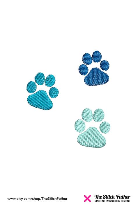 "*INSTANT DOWNLOAD* for a DOG PRINTS machine embroidery design. Mini Dog Prints - Small Dog Paw Prints - Composition of Tree Dog Prints Silhouettes - Cute Dog Tracks - Instant download. Instantly after payment, you will receive an email from Etsy to the address listed on your order page with a link to download the embroideries. You must have an embroidery machine to use these files. SIZES 3 sizes included: .97x1.1 inch = 24.6x27.9 mm = 777 stitches 1.41x1.6 inch = 35.8x40.6 mm = 1630 stitches 1. Dog Embroidery Ideas, Paw Print Embroidery, Bee Embroidery Design, Paw Keychain, Dog Paw Prints, Dog Embroidery Designs, Animals Embroidery, Dog Prints, Embroidery Store