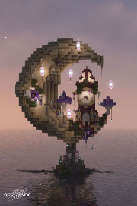 this was more of a therapeutic build since it's not really functional but it's pretty i guess?? Moon Clock, Case Minecraft, Minecraft Decoration, Rumah Minecraft Sederhana, Minecraft Structures, Bangunan Minecraft, Minecraft House Plans, Mc Ideas, Easy Minecraft Houses