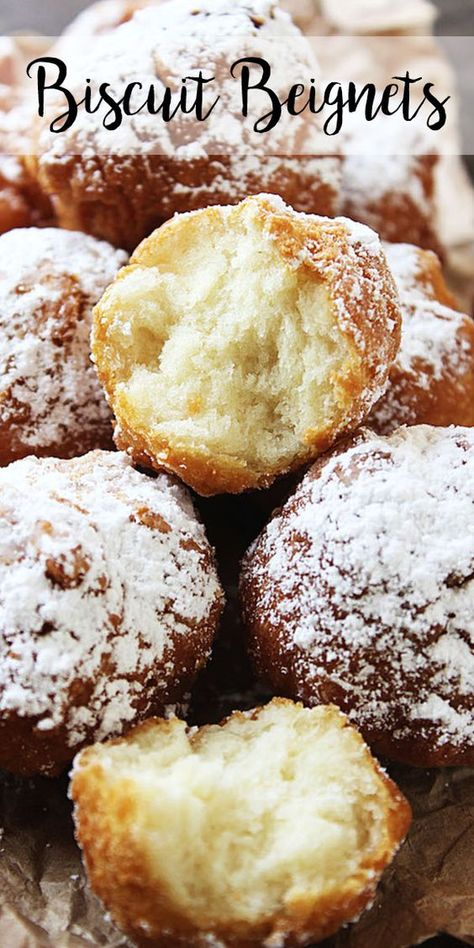 Eggless Beignet Recipe, Biscuit Topping Ideas, Desert Biscuit Recipes, Homemade Beignets Easy, Biscuit Beignets, Beignets Easy, Fried Biscuits, Appetizer Easy, Beignet Recipe