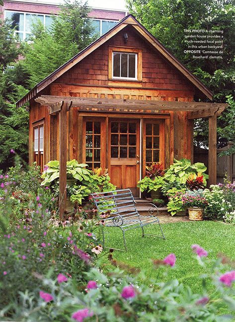 Garden Great #4 as featured in Better Homes and Gardens - Garden Rooms | Summer 2006 A Playhouse for Grown-ups Here’s a little outbuilding at our wonderful friends’ in Lexington, Kentucky Window Trellis, Outside Playhouse, Free Standing Pergola, Garden Playhouse, Small Pergola, Pergola Curtains, Run In Shed, Build A Playhouse, Modern Pergola