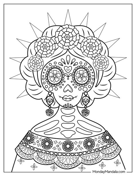 Dia De Los Muertos Drawing Ideas, Day Of The Dead Coloring Pages, Skull Coloring Pages Free Printable, Mexican Coloring Pages, Skull Printables, Sugar Skulls Coloring Pages, Skulls Coloring Pages, Sugar Skull Coloring Pages, Sugar Skull Stencil