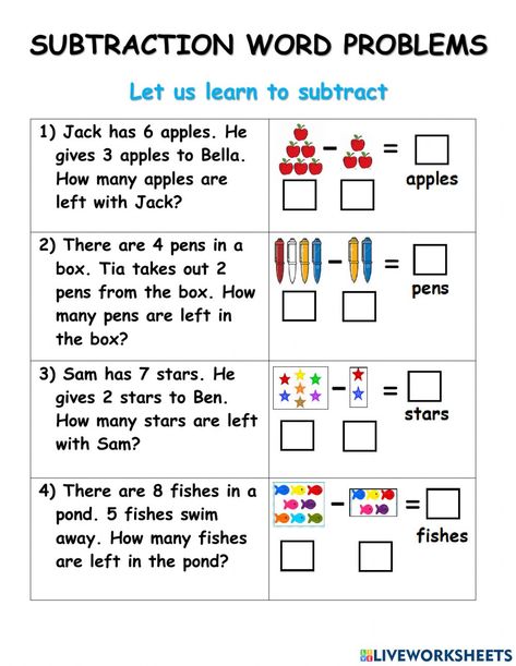 Math Word Problems For Kindergarten, Word Problem Subtraction Grade 1, Simple Math Word Problems, First Grade Math Word Problems, Math Problems For Kindergarten, 1st Grade Math Worksheets Word Problems Addition And Subtraction, Kindergarten Math Word Problems, Addition Word Problems Grade 1, Subtraction Word Problems Grade 1