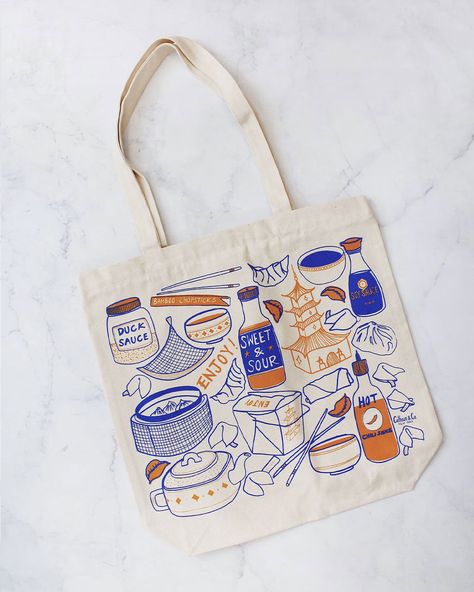 Chinese Take Out, Canvas Bag Design, Fabric Gift Bag, Fabric Gift Bags, 로고 디자인, Market Bag, Fabric Gifts, Chinese Food, Take Out