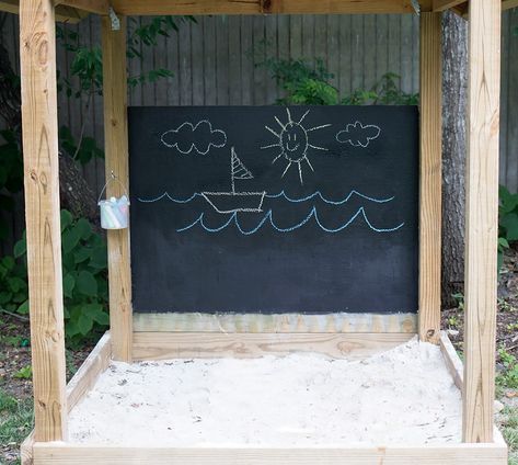 Diy Backyard Projects, Chalkboard Diy, Chalkboard Wall Bedroom, Outdoor Chalkboard, Outdoor Panels, Yard Diy, Play Area Backyard, Backyard Kids Play Area, Sand Pit