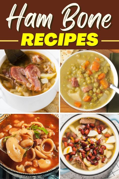 These leftover ham bone recipes make it easy to use up your whole ham! From soups to collard greens to red beans and rice, put that ham bone to good use with these dishes. How To Use Leftover Ham Bone, Soup Made With Ham Bone Easy Recipes, Making Soup From A Ham Bone, Leftover Bone In Ham Recipes, How To Cook A Ham Bone For Soup, What To Make With Ham Bone, Bone In Ham Leftover Recipes, Ham Bone Broth Recipes, Leftover Hambone Recipes