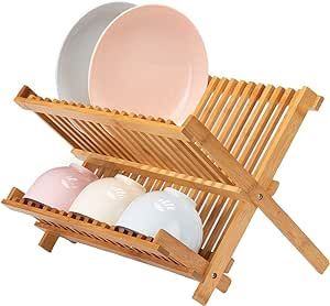 Lawei Collapsible Bamboo Dish Drying Rack - Plate Holder Dish Rack Cup Drying Strainer for Dish, Plate, Bowls, Cup Plate Racks In Kitchen, Kitchen Dish Rack, Bamboo Dishes, Dish Drying Rack, Kitchen Plate, Wood Rack, Dish Drainers, Bamboo Basket, Compact Kitchen