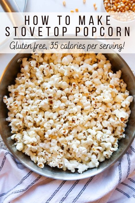 Wondering how to make the best, fluffy popcorn on the stove top? It's simple, but there are a few important tips you need to know for the PERFECT pop every time. This healthy snack is gluten free & vegan (as long as you don't top it with butter). Add fun flavors and seasonings (sweet and salty)! Or keep it simple with classic, buttery popcorn! You only need 3 ingredients to make homemade popcorn! Oil of choice, salt & popping corn. I use olive oil but coconut or grapeseed oil work great. Olive Oil Popcorn, Popcorn On The Stove, Fluffy Popcorn, Making Popcorn, Popcorn Oil, Buttery Popcorn, Vegan Popcorn, Wisconsin Food, Easy Popcorn