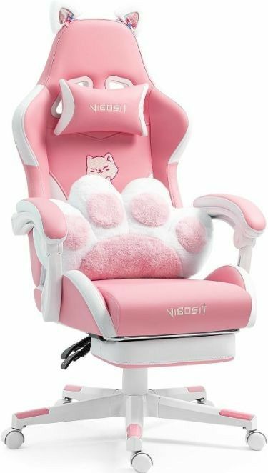 Pink Gaming Chair, Gamer Chair, Ergonomic Computer Chair, Game Chair, Chair With Footrest, Dekorasi Kamar Tidur, Cat Paw, Pc Game, Computer Chair