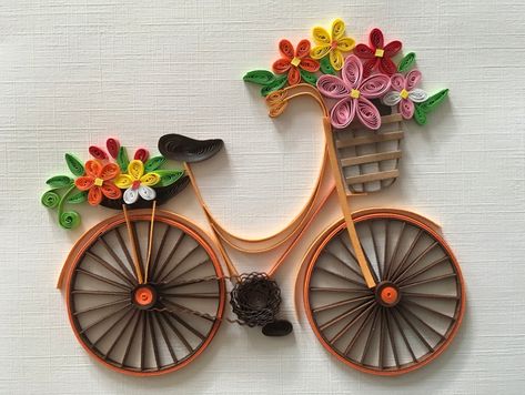 Bike 6 With Flowers, Quilling Card - Etsy Diy Quilling Crafts, Quilling Pattern, Paper Quilling Tutorial, Paper Quilling For Beginners, Paper Quilling Flowers, Paper Quilling Cards, Quilling Work, Desain Quilling, Paper Quilling Patterns