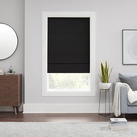 Amazon.com: ECLIPSE Kylie Total Privacy Blackout Cordless Lined Window Roman Shade for Living Room, 33 in x 64 in, Black : Home & Kitchen Window Shades Blackout, Blackout Roman Shades, Cordless Roman Shades, Modern Trellis, Blackout Shades, Shade Store, Roman Shade, The Eclipse, Roman Blind