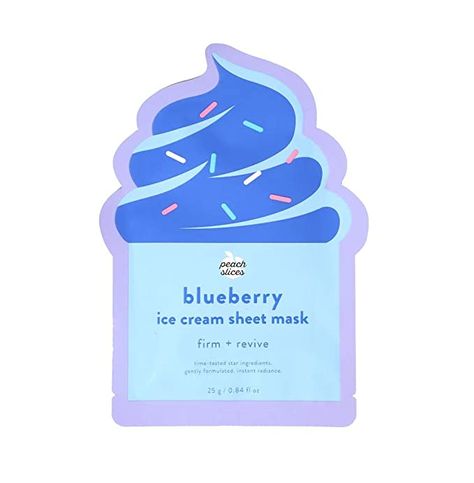 Amazon.com : Peach Slices Blueberry Ice Cream Sheet Mask, Firm + Revive 0.84 fl. oz : Beauty Korean Sheet Mask, Blueberry Ice Cream, Korean Face Mask, Peach And Lily, Perfect Selfie, Peach Slices, Trendy Face Masks, Cute Face Mask, Face Mask Design