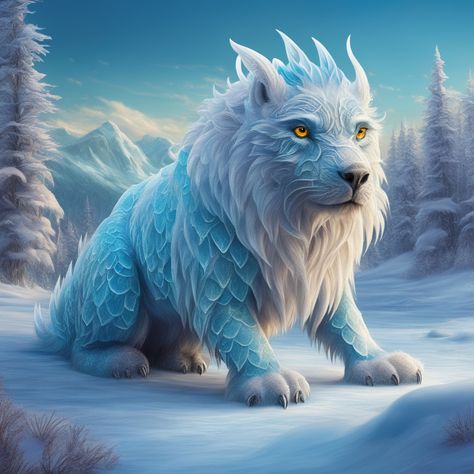 Ice Mythical Creatures, Snow Creature Concept Art, Winter Mythical Creatures, Snow Mythical Creature, Winter Fantasy Animals, Mythical Snow Creatures, Mythical Creature Art, Snow Animals, Writing Inspiration Tips