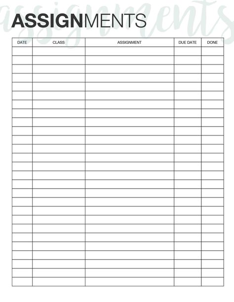 Assignment Tracker. Here's a simple FREE printable that you can use to track all your assignments! Start organizing! School Organization Highschool, School Organization For Teens, Homework Template, College Printables, Printable Organization, Back To School Highschool, Planners For College Students, Homework Tracker, Assignment Sheet