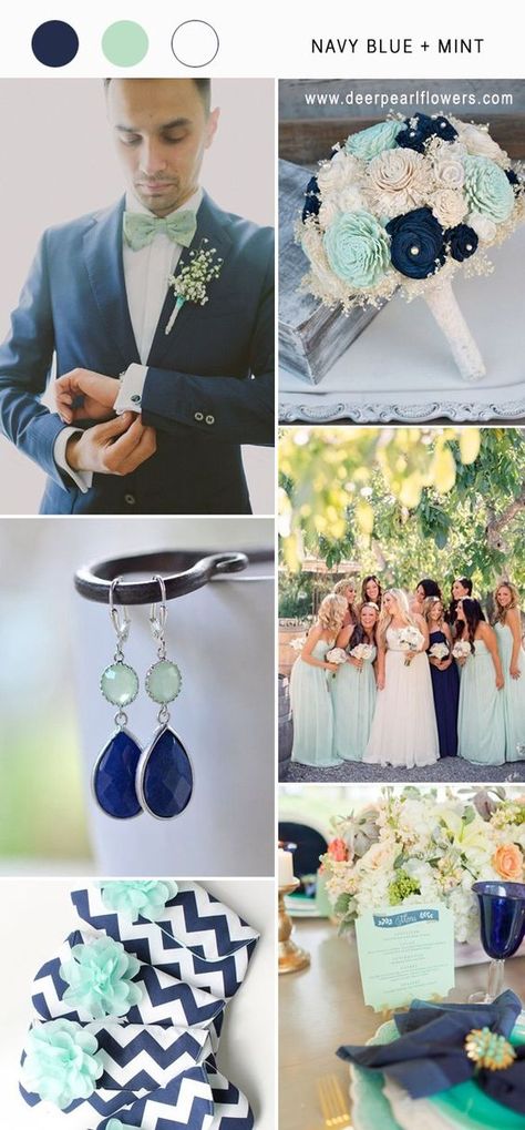 Navy Color Combos, Navy Mint Wedding, Wedding Dresses Blue, Seafoam Wedding, Mint Green Wedding, Wedding Mint, Blue Wedding Decorations, Wedding Color Combinations, Wedding Mint Green