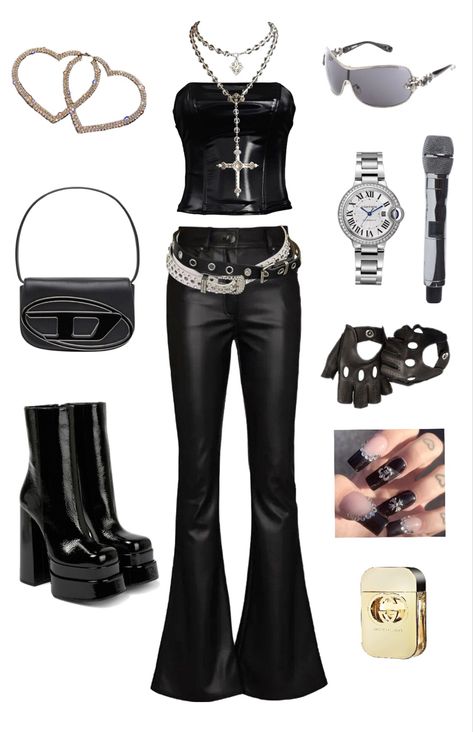 Punk Rock Inspired Outfits, Rock Stage Outfits For Women, Rock Star Aesthetic Outfit, Rock Star Outfits For Women, 60s Rockstar Fashion, Rock Stage Outfit, Skin Jacket Outfit, Y2k Rock Outfits, 70s Rock Aesthetic Outfits