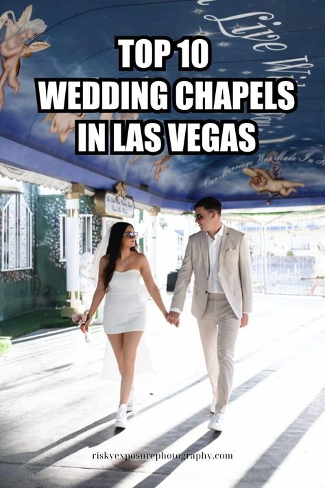 Discover the top 10 wedding chapels in Las Vegas for your elopement or wedding ceremony! This blog goes over the best venues along with important details about outside photography! If your Las Vegas elopement photos are top priority, then make sure to check out my recommended venues on the blog and book me as your Las Vegas elopement photographer at riskyexposurephotography.com! Las Vages Weddings, Classy Vegas Wedding, Vintage Vegas Wedding Aesthetic, Vegas Wedding Outfit, Vegas Vow Renewal Ideas, Las Vegas Elopement Photography, Elvis Wedding Vegas, Eloping In Vegas, Las Vegas Vow Renewal