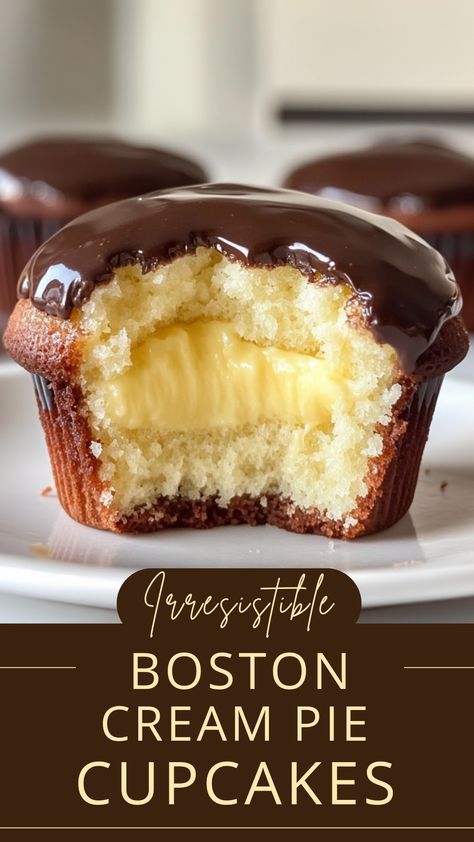 Treat yourself to these delightful Boston Cream Pie Cupcakes! These soft cupcakes are filled with creamy vanilla custard and topped with rich chocolate glaze. Perfect for celebrations or a sweet indulgence at home. Don’t miss out on this delicious recipe—save it now for your next baking adventure! Soft Cupcakes, Boston Cream Pie Cupcakes, Pie Cupcakes, Boston Cream Pie, Boston Cream, Valentines Day Desserts, Vanilla Custard, Chocolate Glaze, Cupcake Recipes